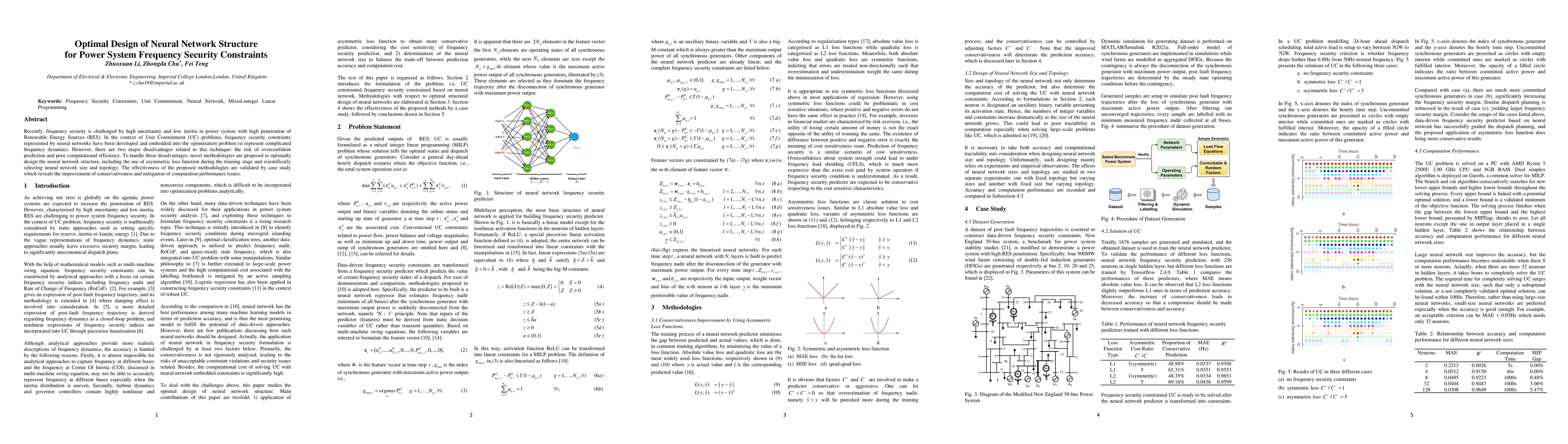 Thumbnail for Optimal Design of Neural Network Structure for Power System Frequency
  Security Constraints