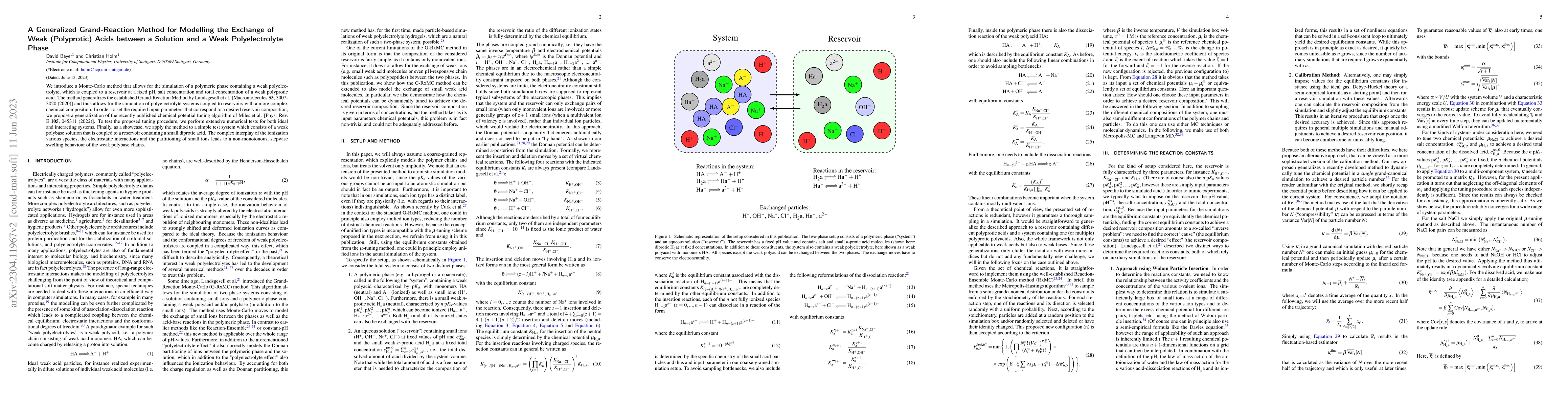 Thumbnail for A Generalized Grand-Reaction Method for Modelling the Exchange of Weak
  (Polyprotic) Acids between a Solution and a Weak Polyelectrolyte Phase