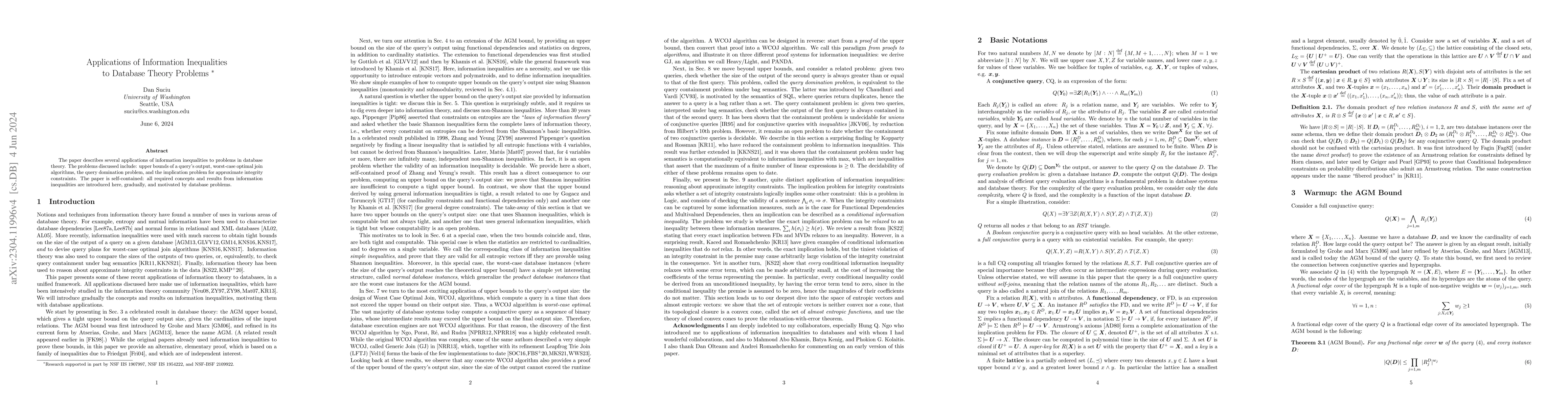 Thumbnail for Applications of Information Inequalities to Database Theory Problems