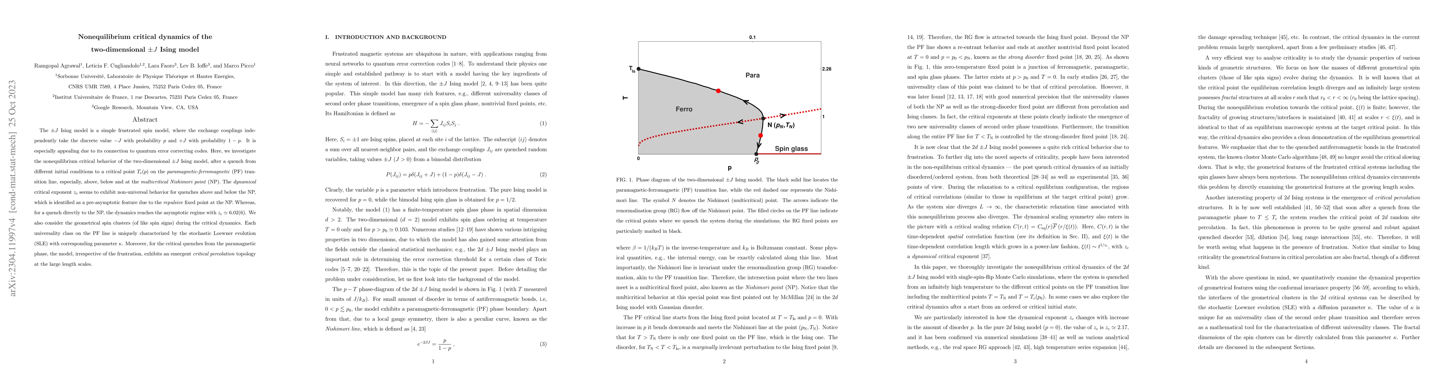 Thumbnail for Nonequilibrium critical dynamics of the two-dimensional $\pm J$ Ising
  model