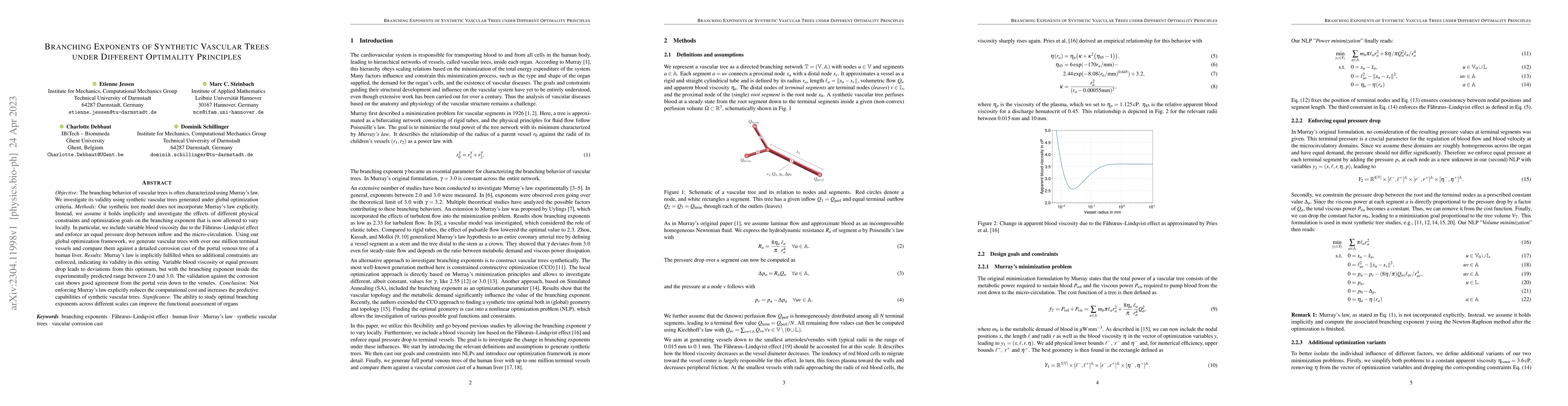 Thumbnail for Branching exponents of synthetic vascular trees under different
  optimality principles