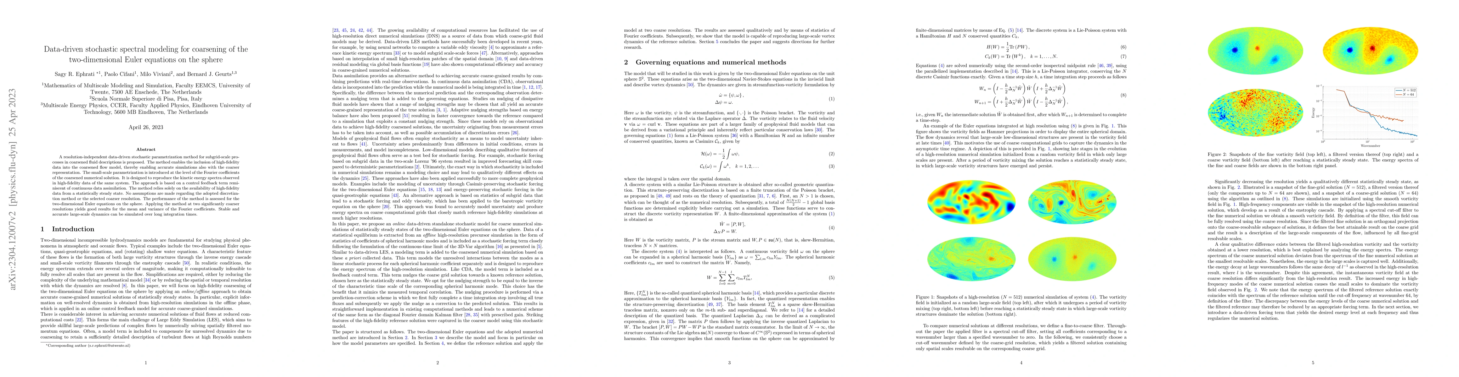 Thumbnail for Data-driven stochastic spectral modeling for coarsening of the
  two-dimensional Euler equations on the sphere
