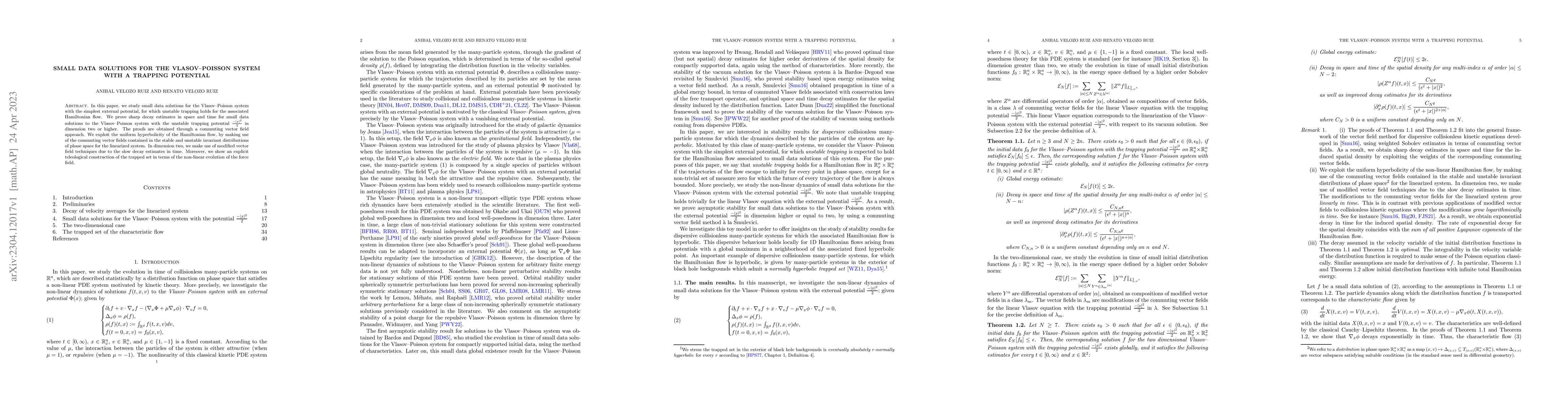 Thumbnail for Small data solutions for the Vlasov-Poisson system with a trapping
  potential