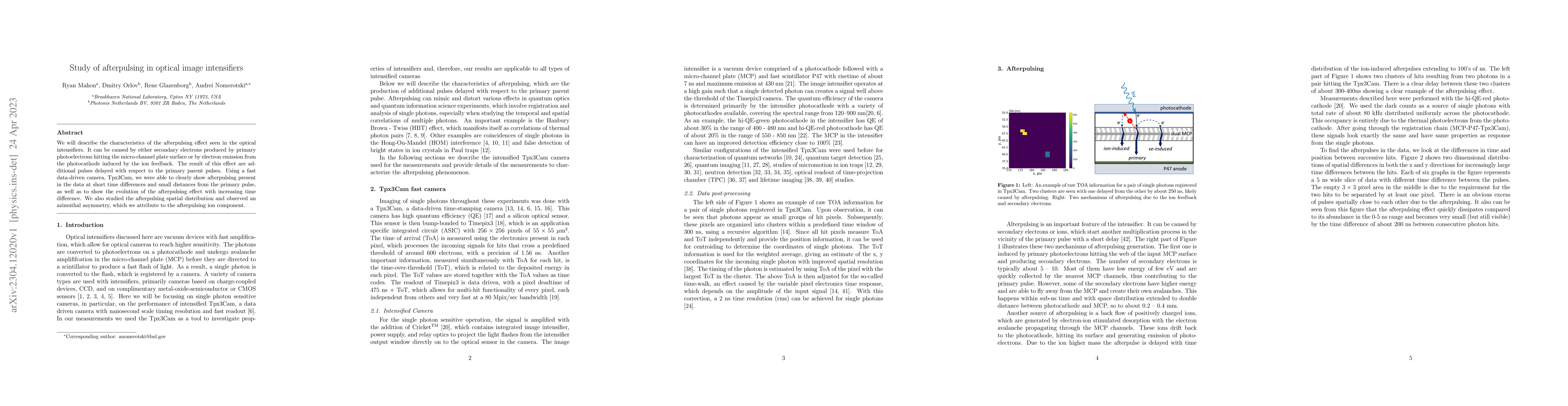 Thumbnail for Study of afterpulsing in optical image intensifiers