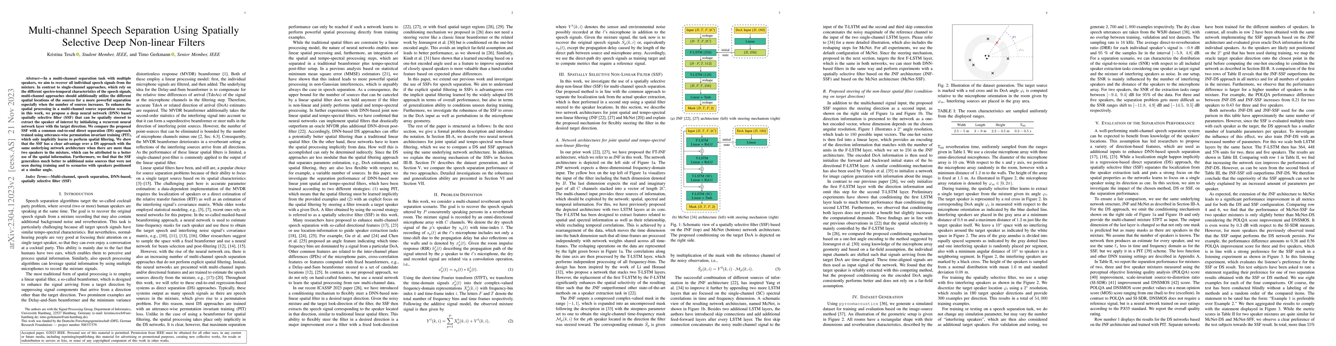 Thumbnail for Multi-channel Speech Separation Using Spatially Selective Deep
  Non-linear Filters