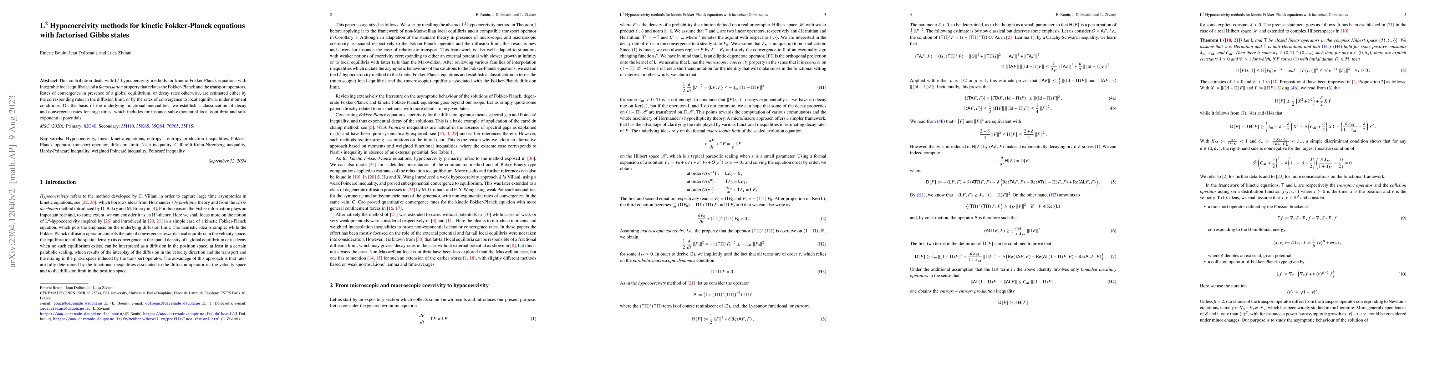 Thumbnail for $\mathrm L^2$ Hypocoercivity methods for kinetic Fokker-Planck equations
  with factorised Gibbs states