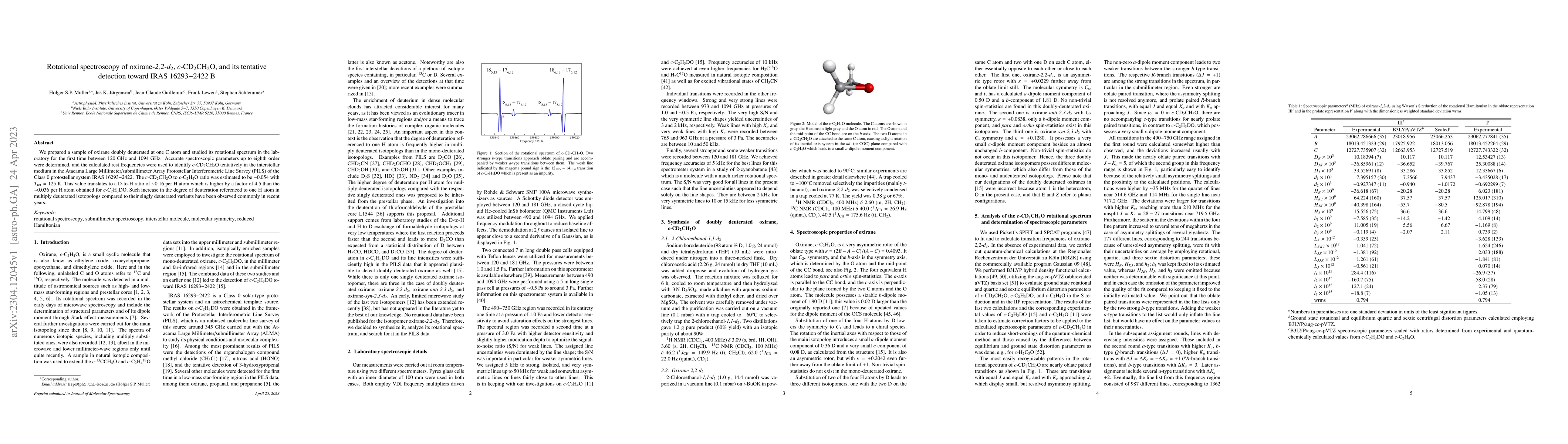 Thumbnail for Rotational spectroscopy of oxirane-\textit{2,2}-$d_2$,
  $c$-CD$_2$CH$_2$O, and its tentative detection toward IRAS 16293$-$2422~B