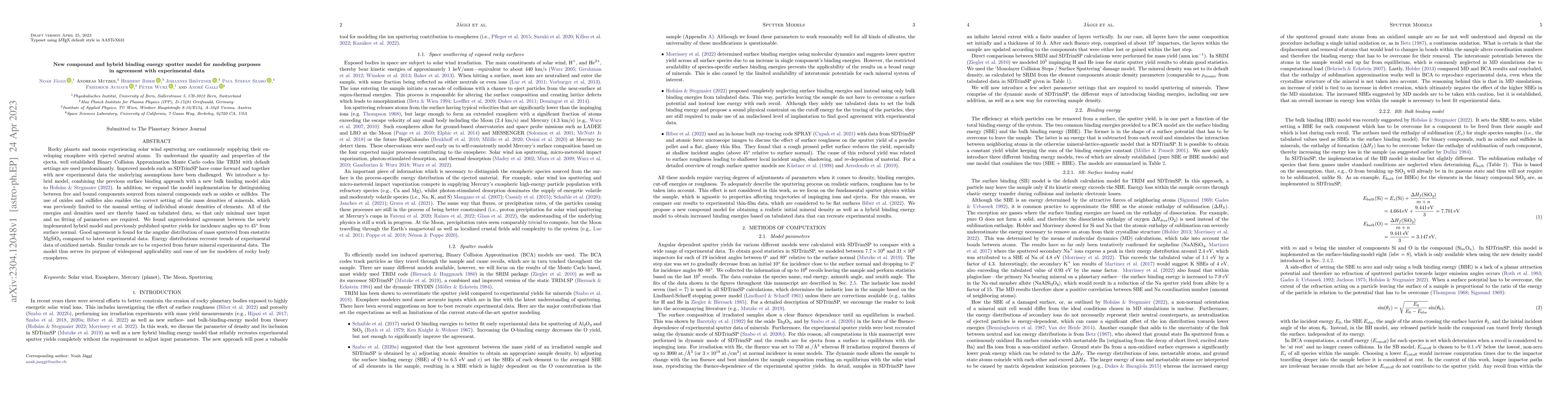 Thumbnail for New compound and hybrid binding energy sputter model for modeling
  purposes in agreement with experimental data