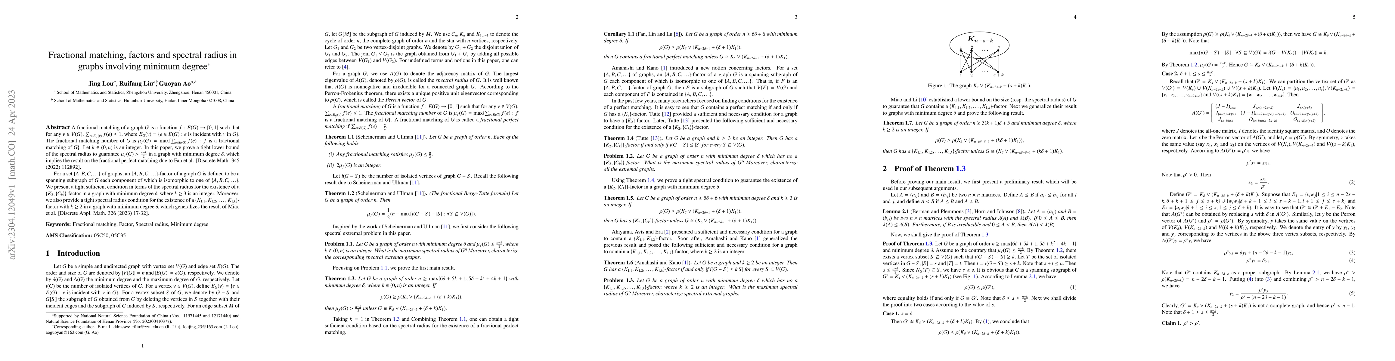 Thumbnail for Fractional matching, factors and spectral radius in graphs involving
  minimum degree