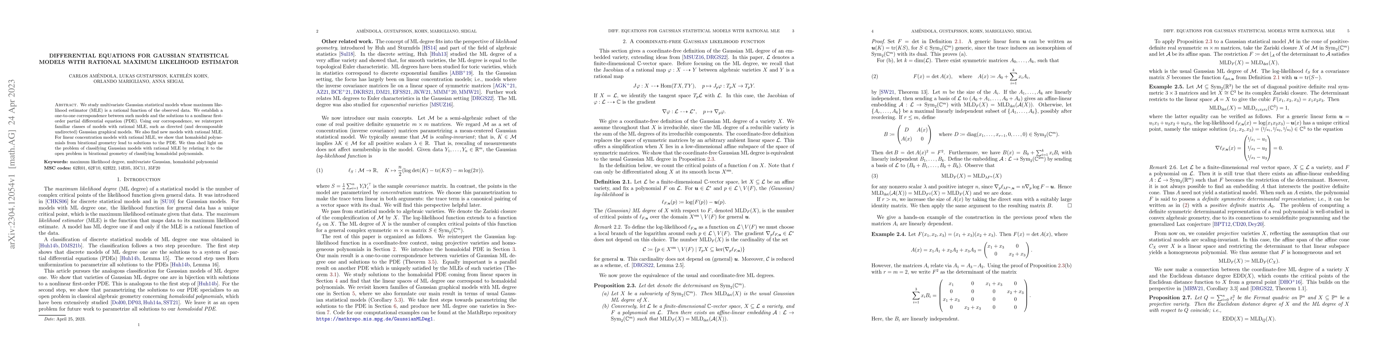 Thumbnail for Differential Equations for Gaussian Statistical Models with Rational
  Maximum Likelihood Estimator