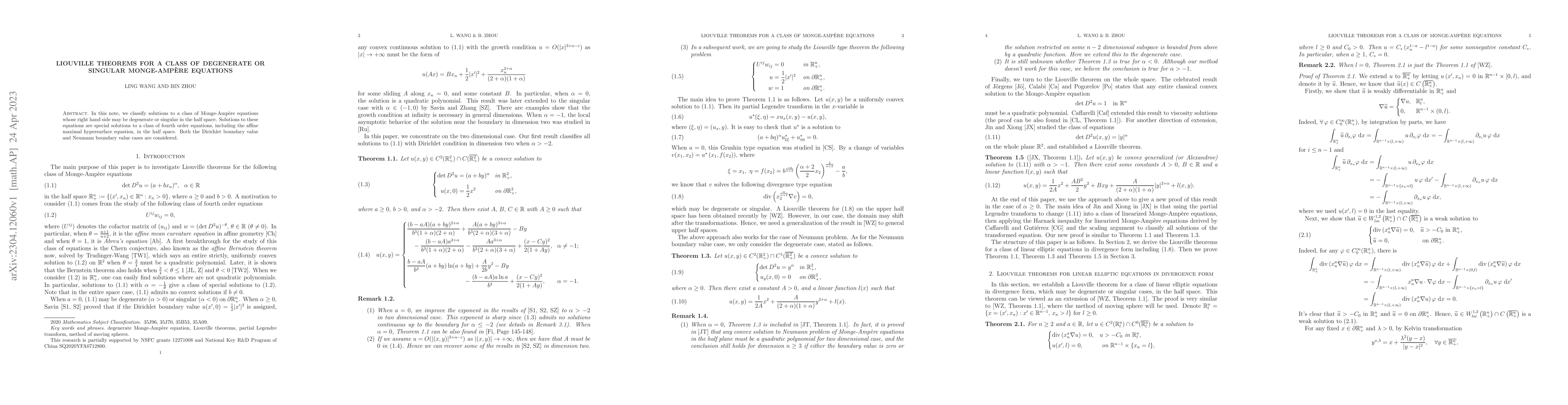 Thumbnail for Liouville theorems for a class of degenerate or singular Monge-Amp\`ere
  equations