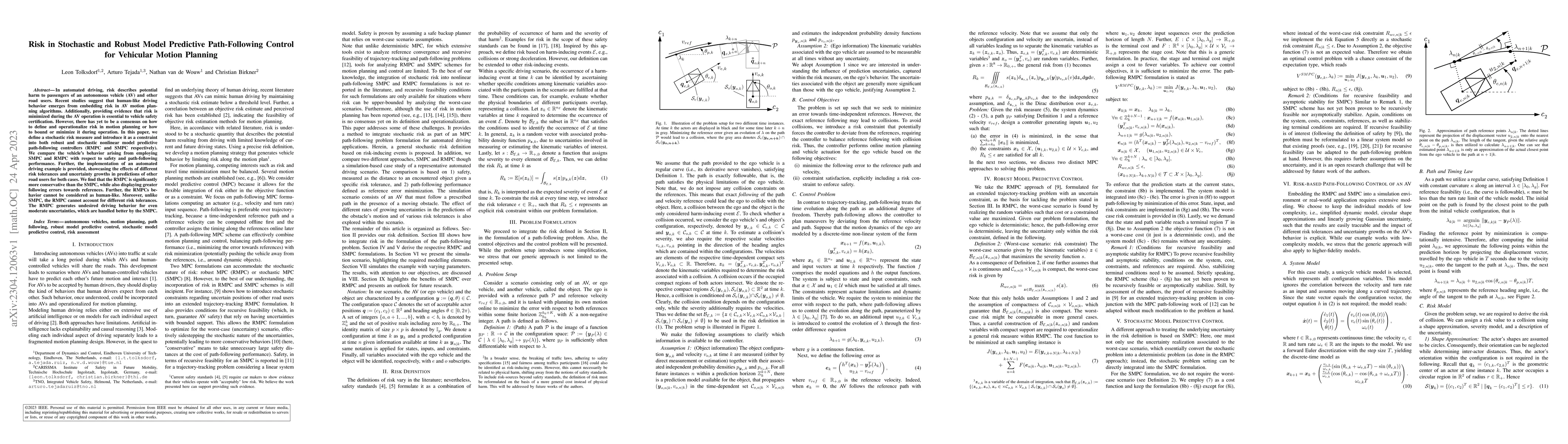 Thumbnail for Risk in Stochastic and Robust Model Predictive Path-Following Control
  for Vehicular Motion Planning