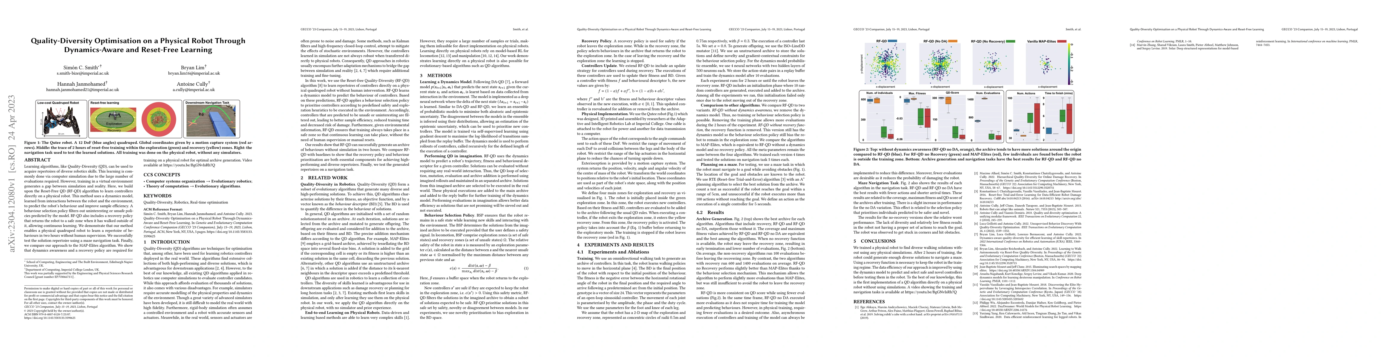 Thumbnail for Quality-Diversity Optimisation on a Physical Robot Through
  Dynamics-Aware and Reset-Free Learning