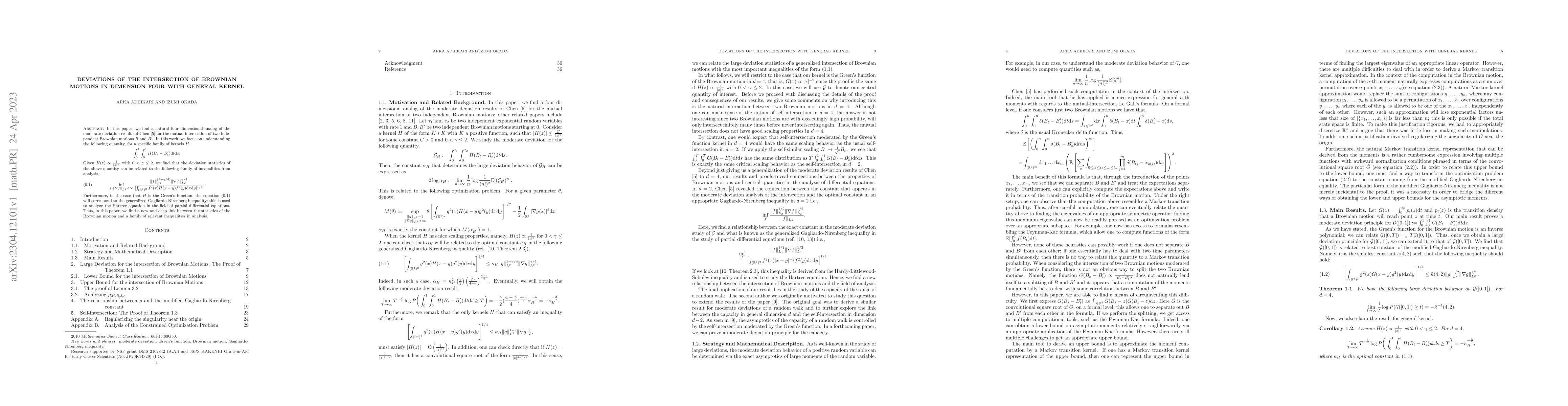 Thumbnail for Deviations of the intersection of Brownian Motions in dimension four
  with general kernel