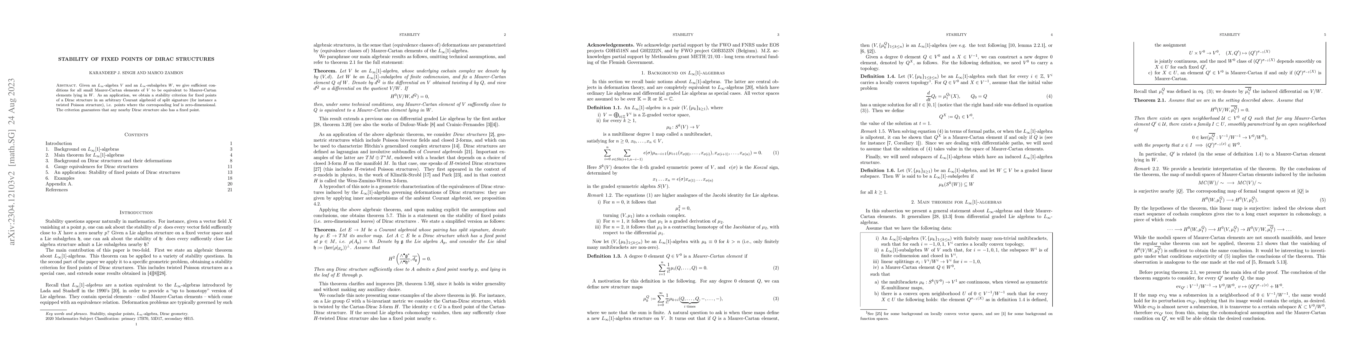 Thumbnail for Stability of fixed points of Dirac structures