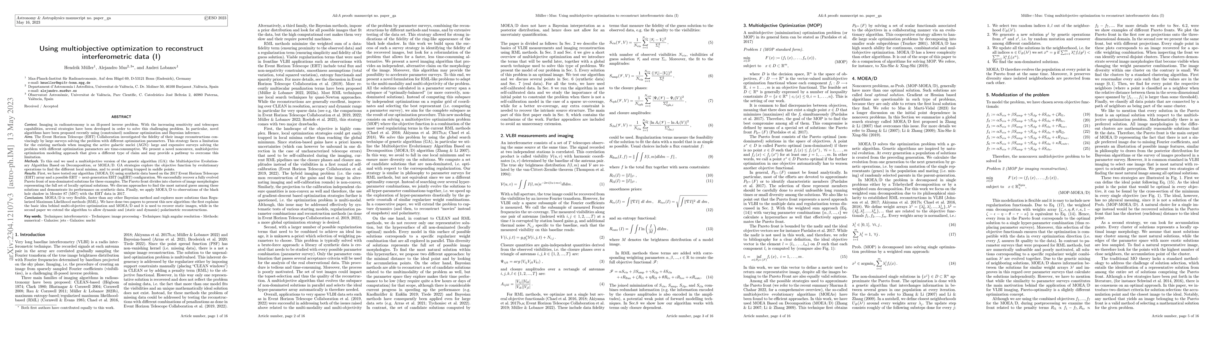 Thumbnail for Using multiobjective optimization to reconstruct interferometric data
  (I)