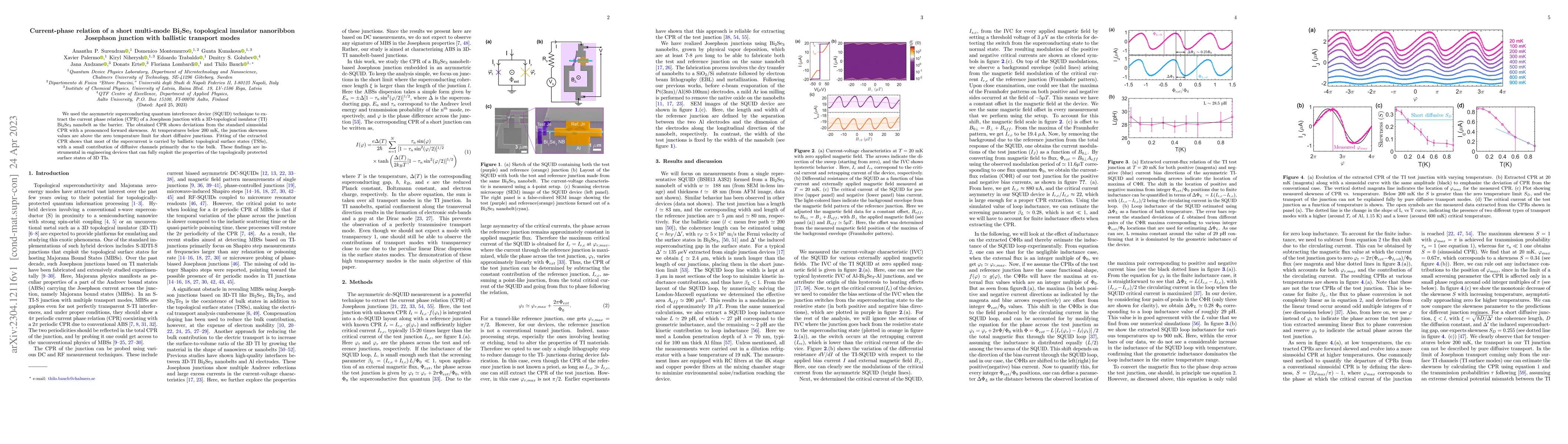 Thumbnail for Current-phase relation of a short multi-mode Bi2Se3 topological
  insulator nanoribbon Josephson junction with ballistic transport modes