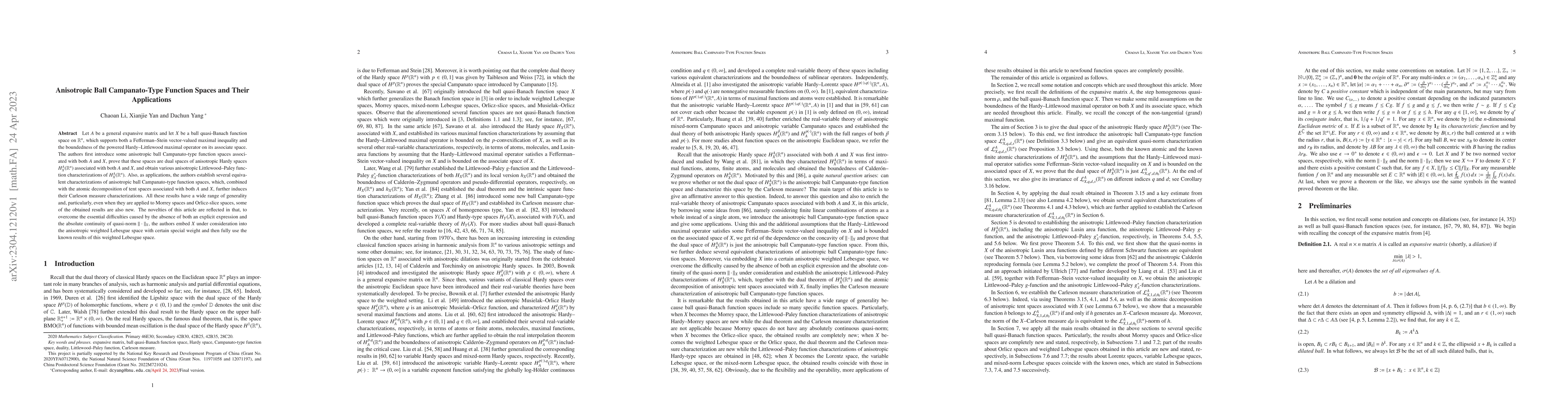 Thumbnail for Anisotropic Ball Campanato-Type Function Spaces and Their Applications