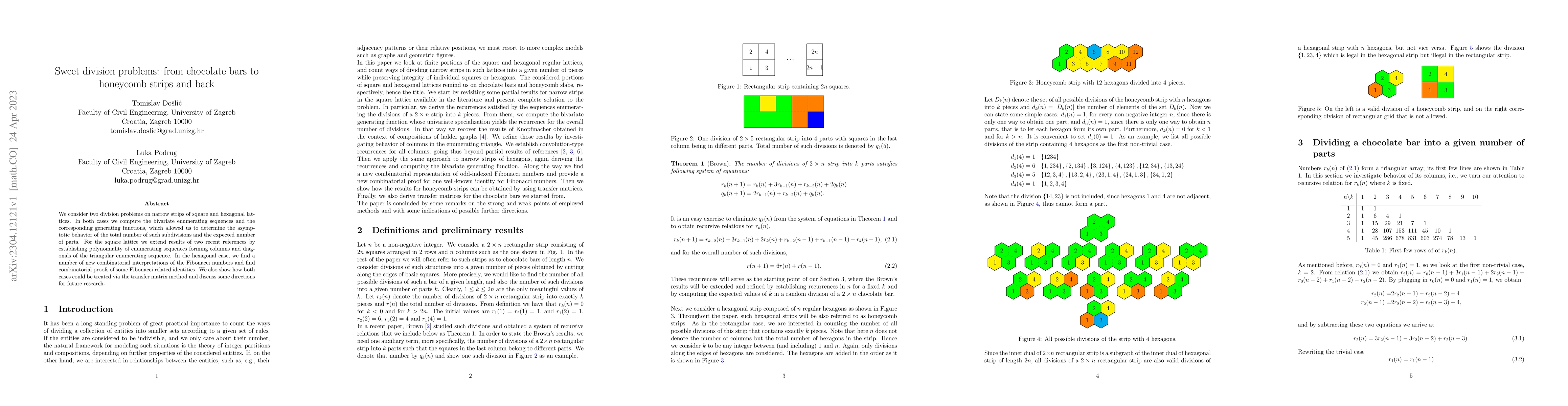 Thumbnail for Sweet division problems: from chocolate bars to honeycomb strips and
  back