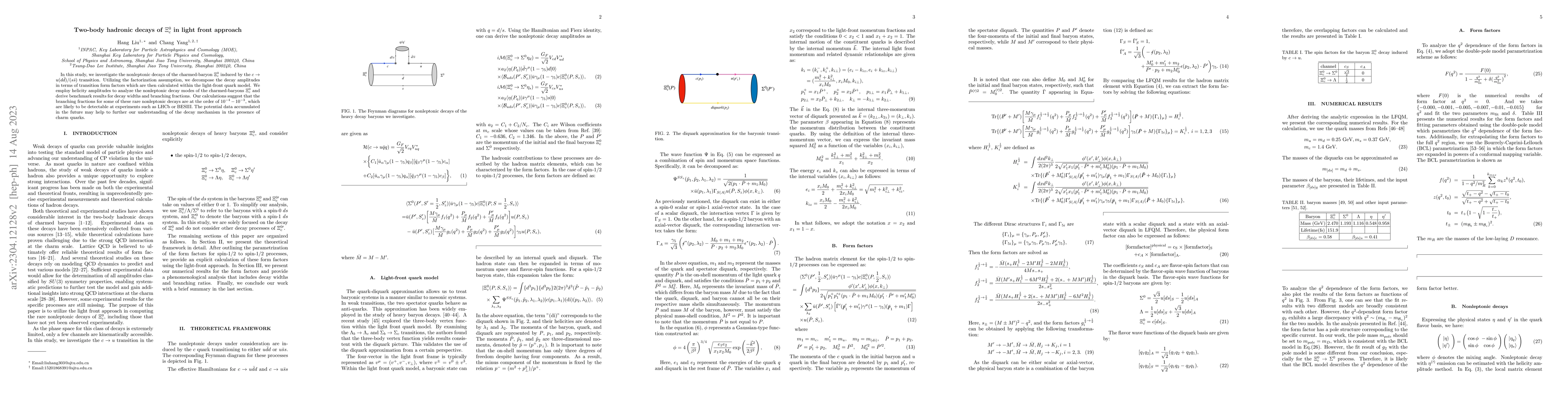 Thumbnail for Two-body hadronic decays of Xi^{0}_c in light front approach