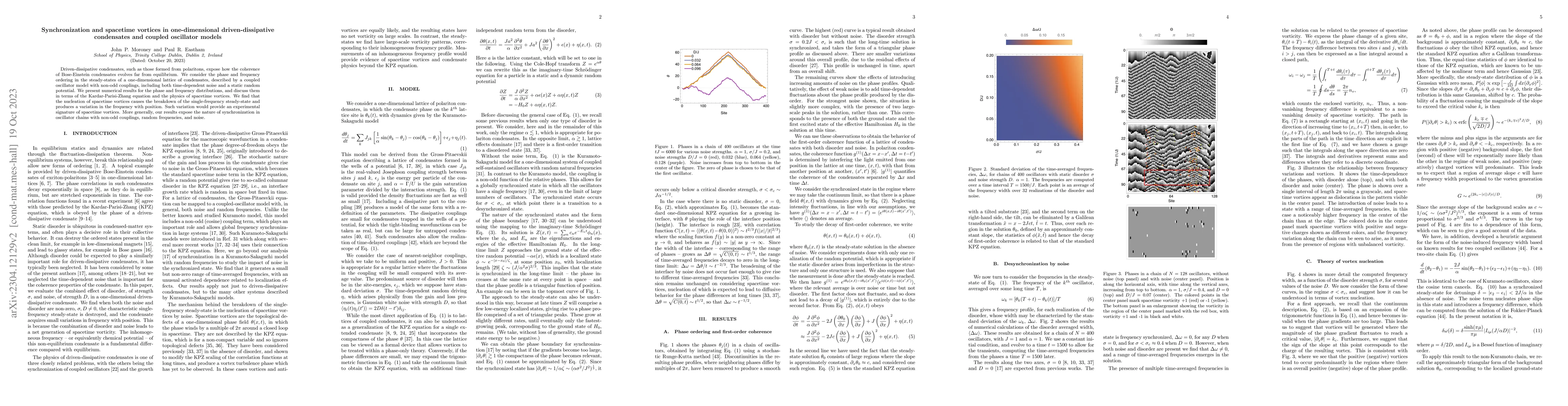 Thumbnail for Synchronization and spacetime vortices in one-dimensional
  driven-dissipative condensates and coupled oscillator models