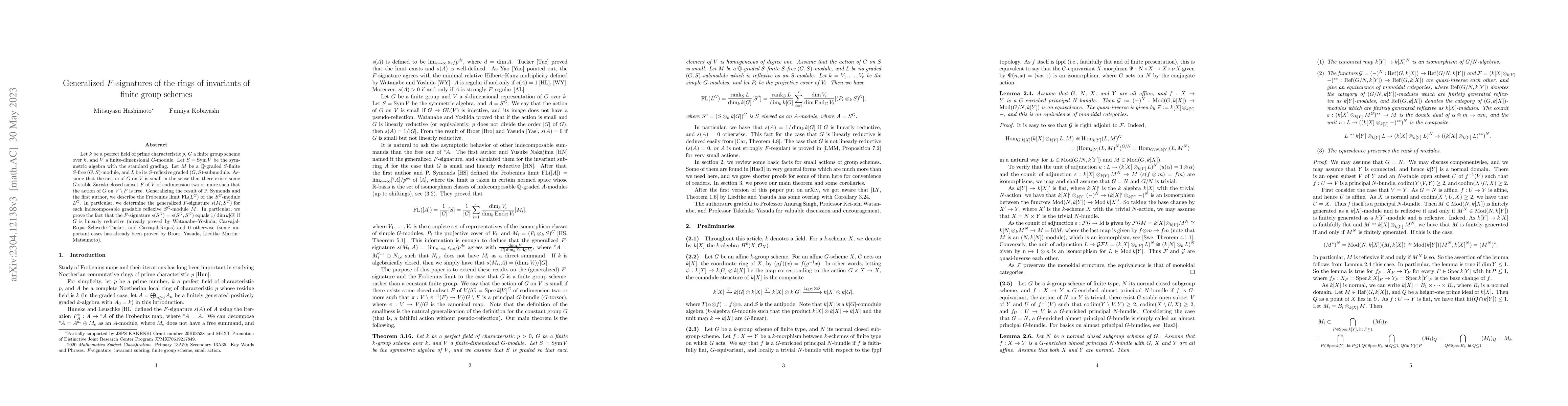 Thumbnail for Generalized $F$-signatures of the rings of invariants of finite group
  schemes