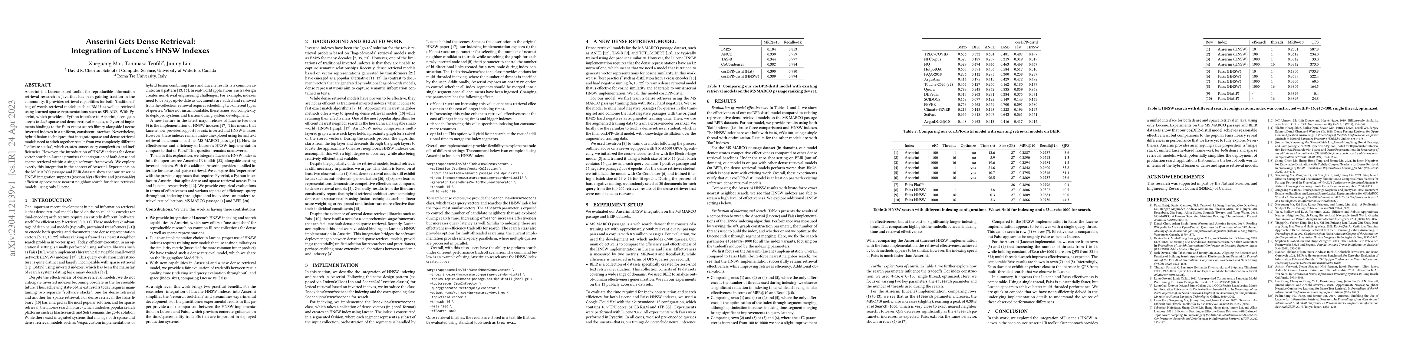 Thumbnail for Anserini Gets Dense Retrieval: Integration of Lucene's HNSW Indexes