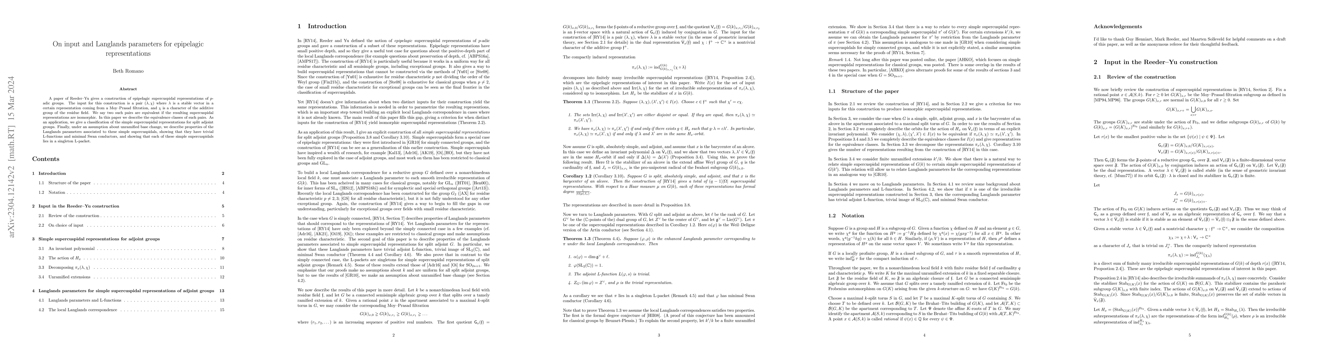 Thumbnail for On input and Langlands parameters for epipelagic representations