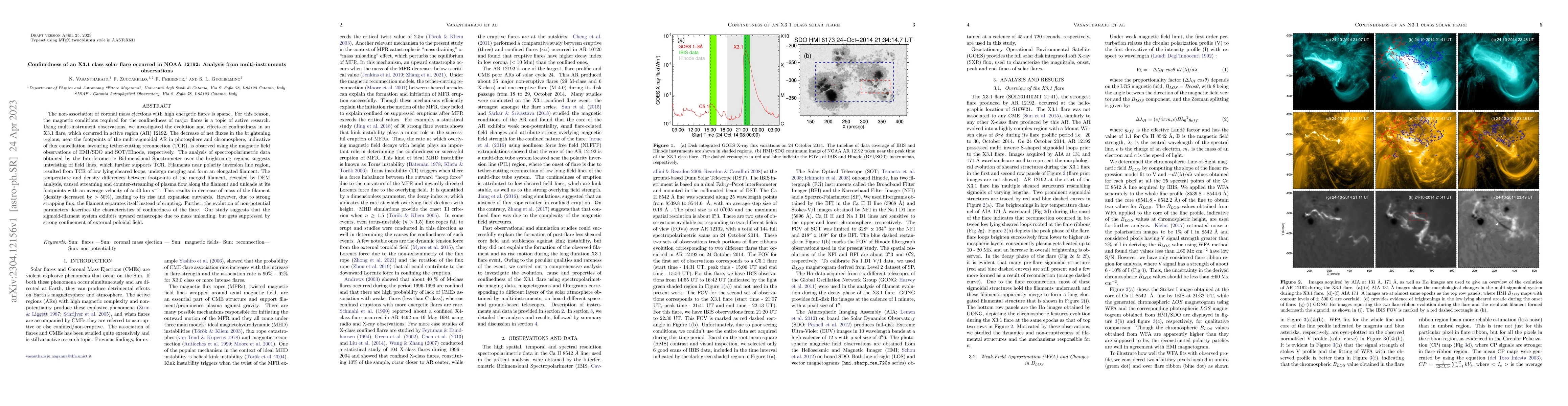 Thumbnail for Confinedness of an X3.1 class solar flare occurred in NOAA 12192:
  Analysis from multi-instruments observations
