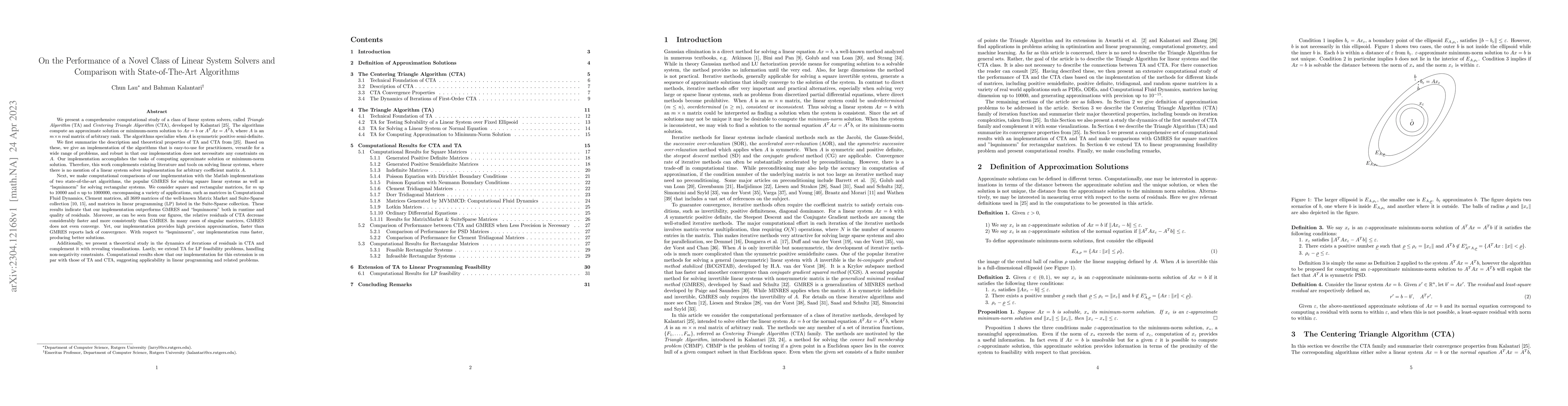 Thumbnail for On the Performance of a Novel Class of Linear System Solvers and
  Comparison with State-of-The-Art Algorithms