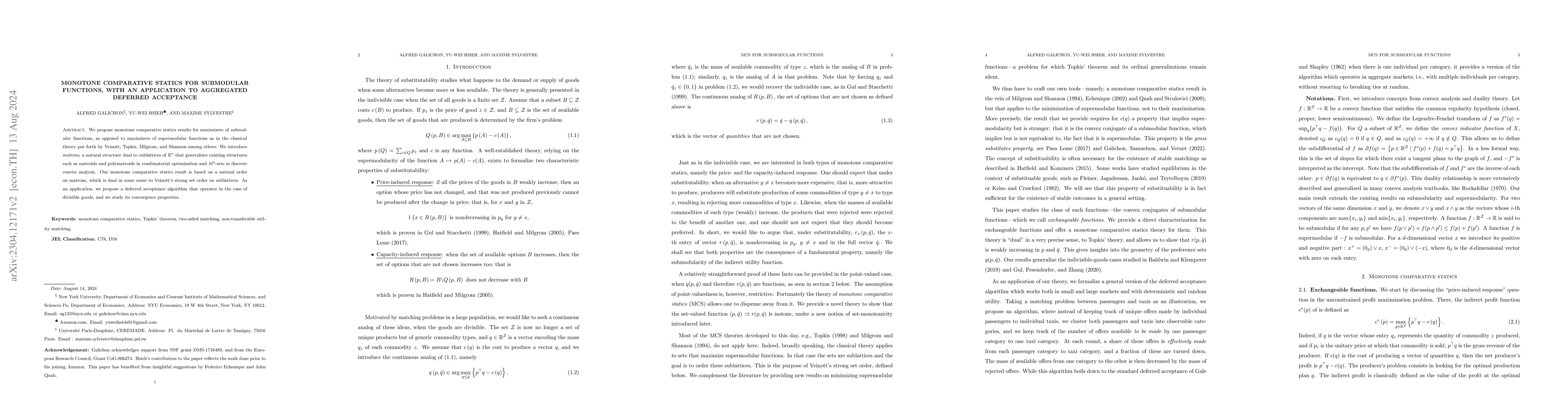 Thumbnail for Monotone comparative statics for submodular functions, with an
  application to aggregated deferred acceptance