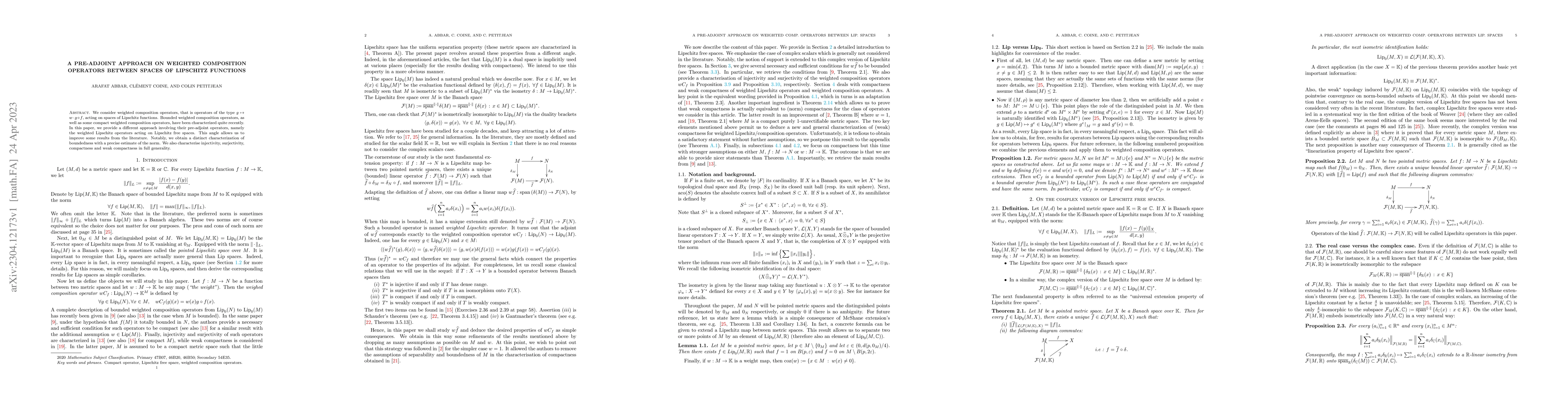 Thumbnail for A pre-adjoint approach on weighted composition operators between spaces
  of Lipschitz functions
