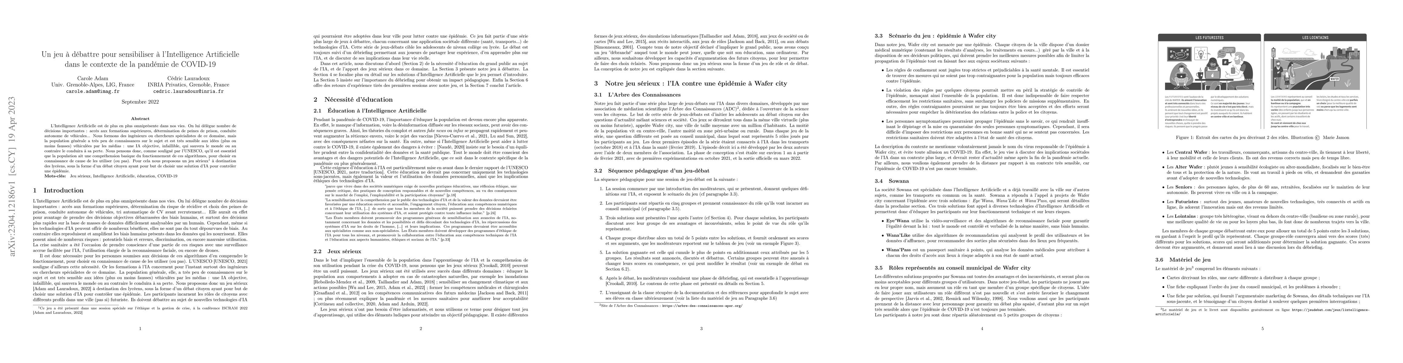 Thumbnail for Un jeu a debattre pour sensibiliser a l'Intelligence Artificielle dans
  le contexte de la pandemie de COVID-19