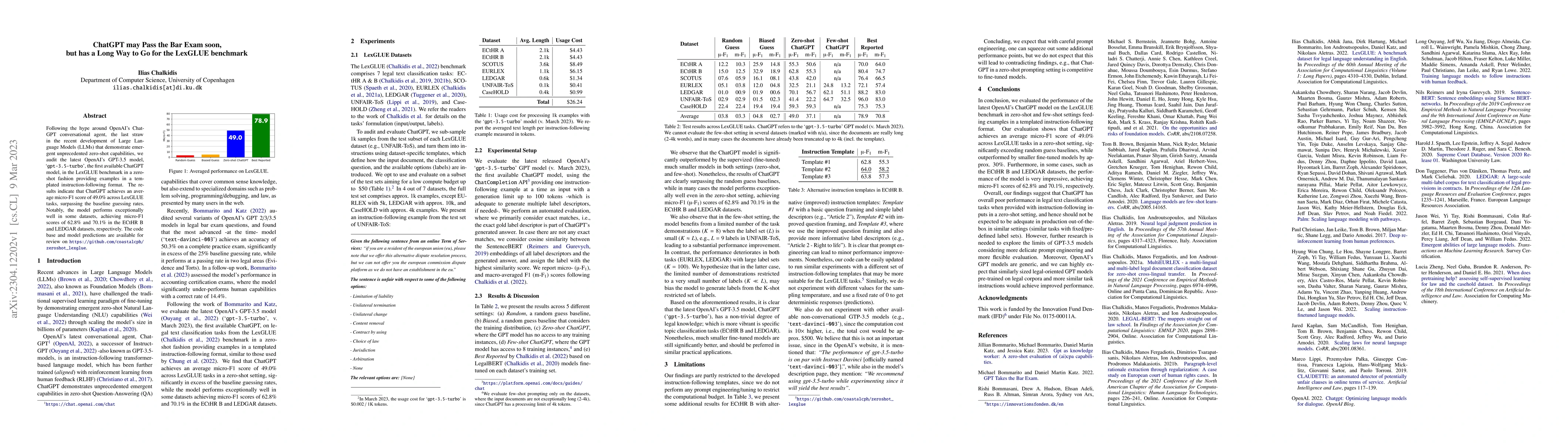 Thumbnail for ChatGPT may Pass the Bar Exam soon, but has a Long Way to Go for the
  LexGLUE benchmark