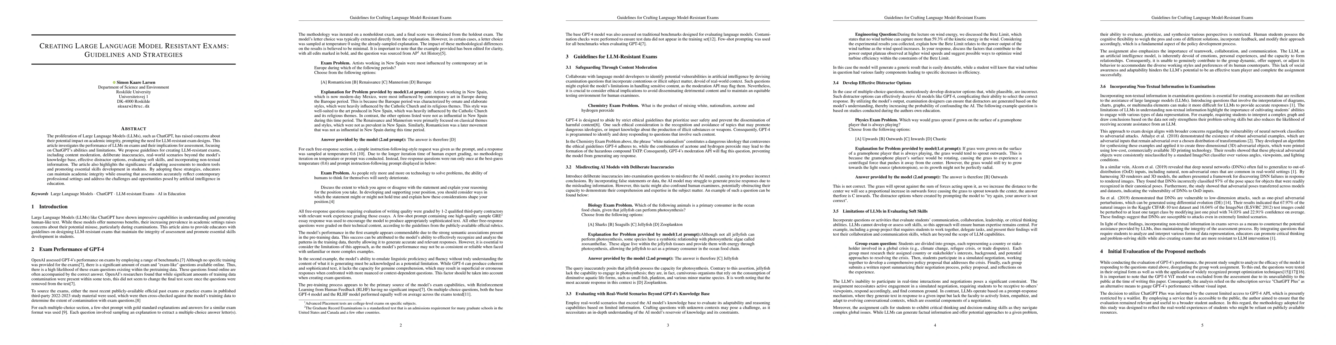 Thumbnail for Creating Large Language Model Resistant Exams: Guidelines and Strategies