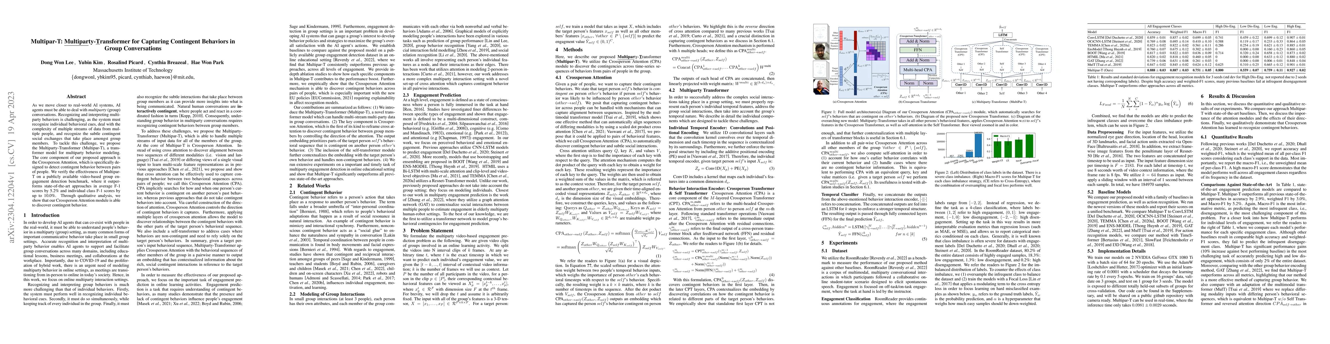 Thumbnail for Multipar-T: Multiparty-Transformer for Capturing Contingent Behaviors in
  Group Conversations