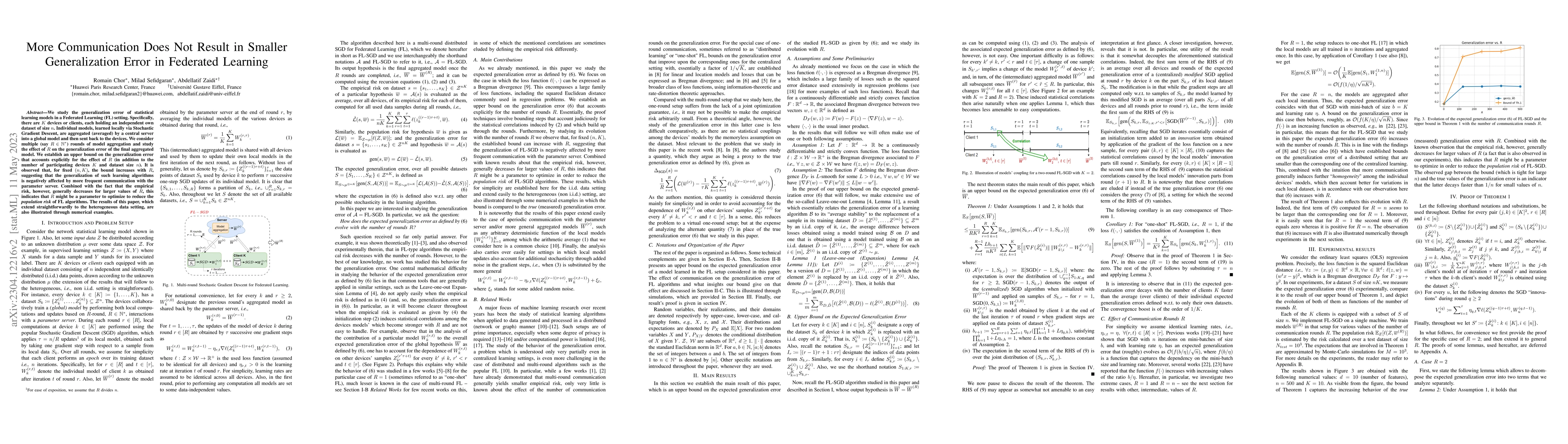 Thumbnail for More Communication Does Not Result in Smaller Generalization Error in
  Federated Learning