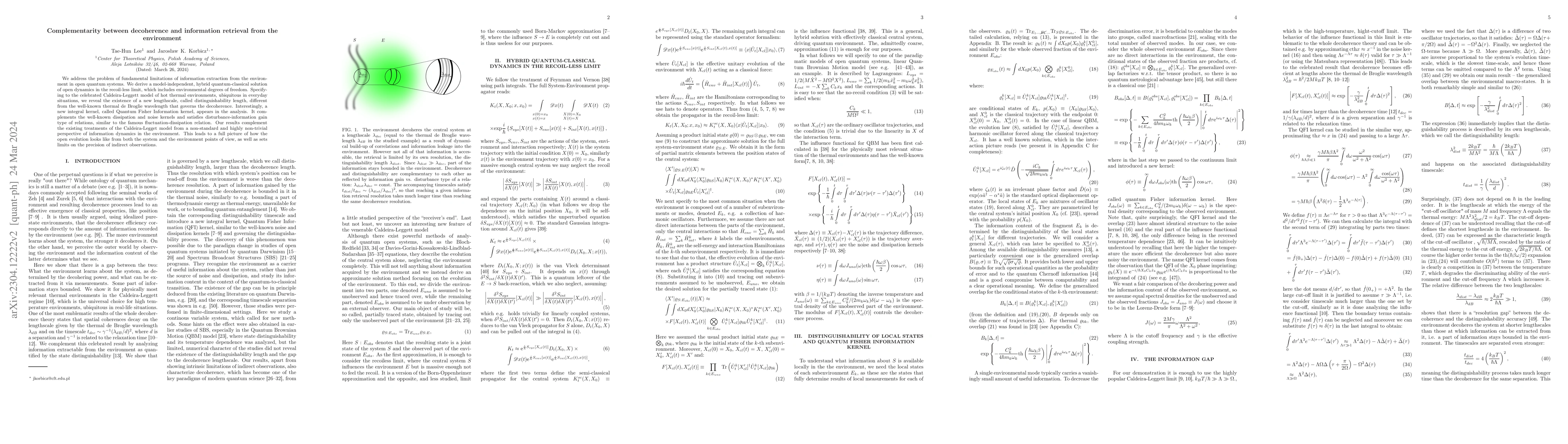 Thumbnail for Complementarity between decoherence and information retrieval from the
  environment
