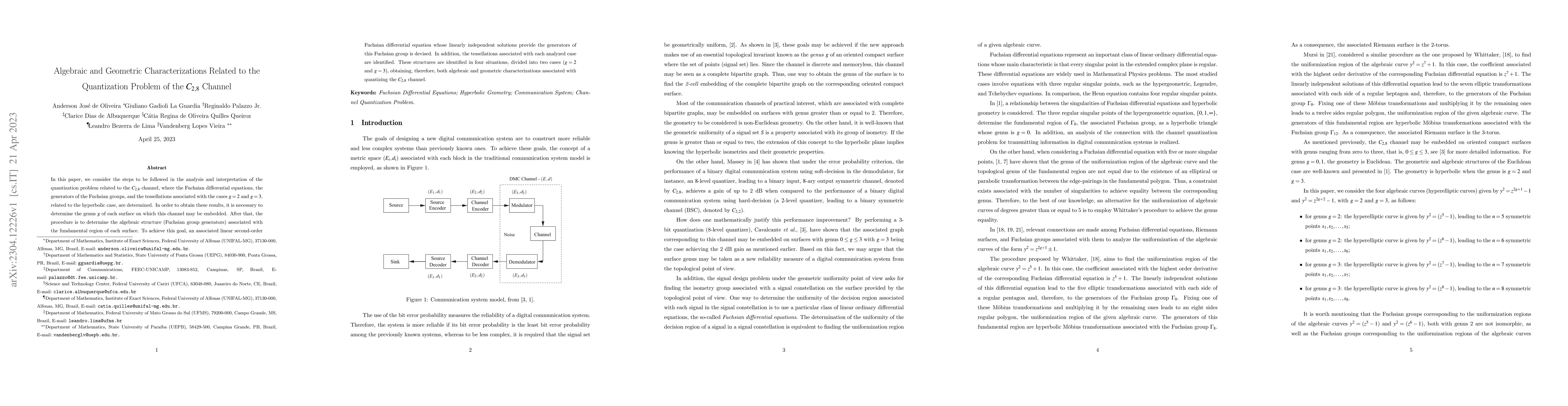 Thumbnail for Algebraic and Geometric Characterizations Related to the Quantization
  Problem of the $C_{2,8}$ Channel