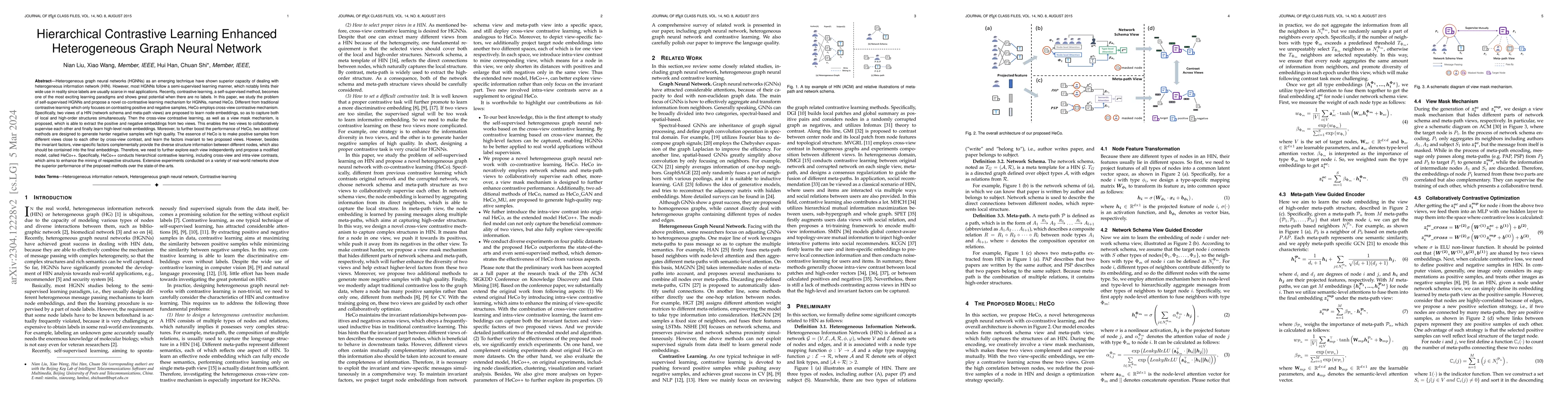 Thumbnail for Hierarchical Contrastive Learning Enhanced Heterogeneous Graph Neural
  Network