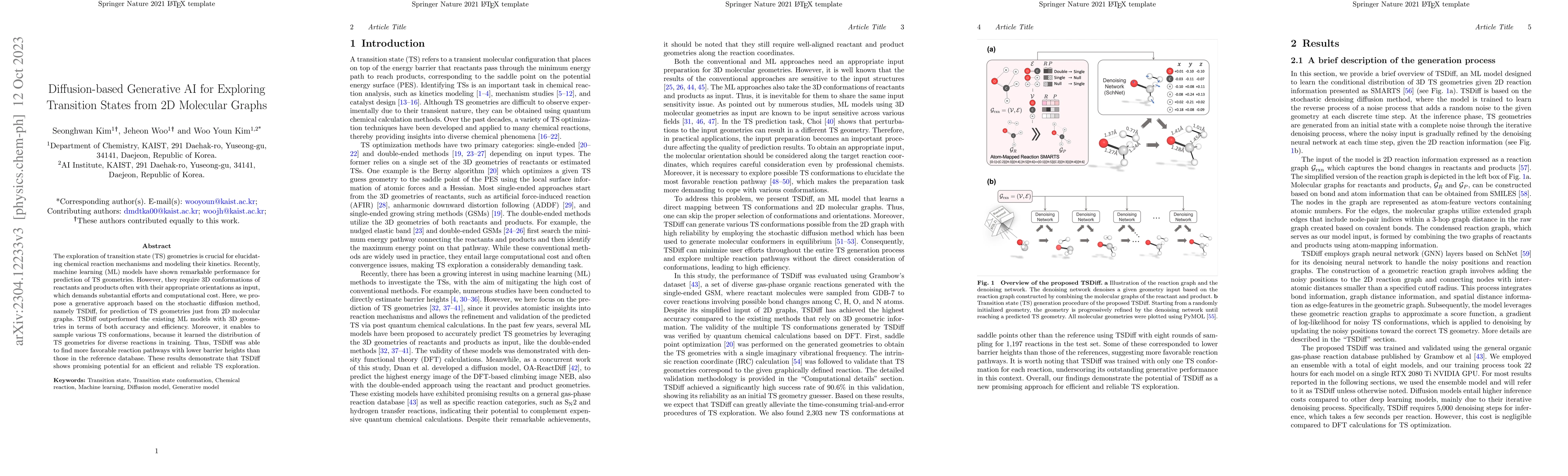 Thumbnail for Diffusion-based Generative AI for Exploring Transition States from 2D
  Molecular Graphs