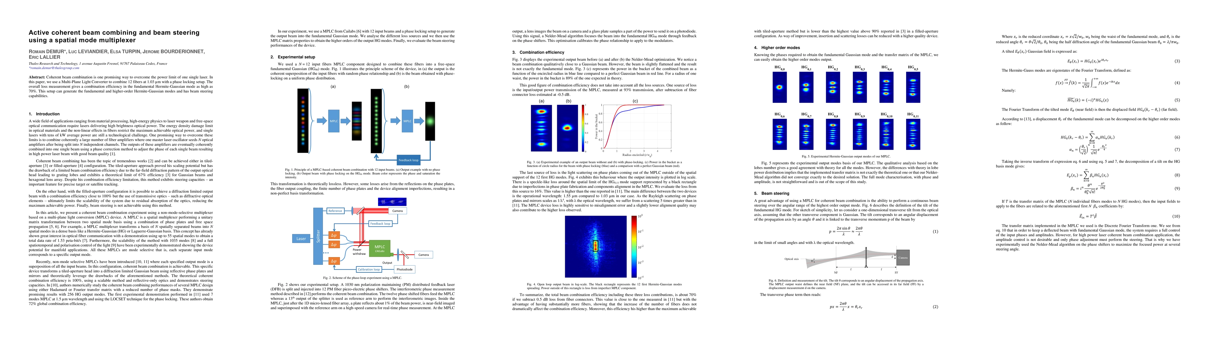 Thumbnail for Active coherent beam combining and beam steering using a spatial mode
  multiplexer