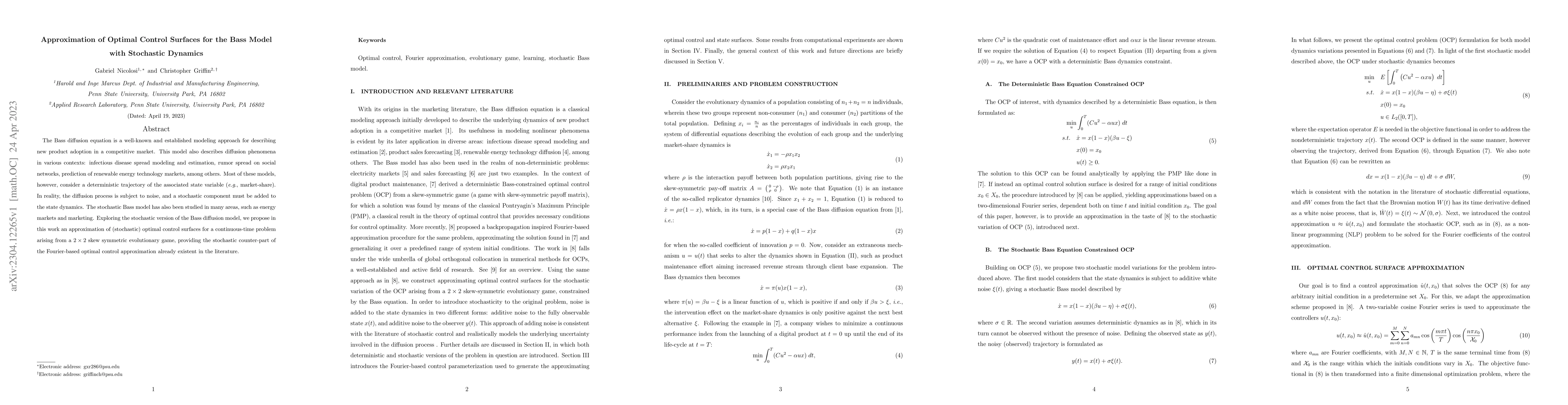 Thumbnail for Approximation of Optimal Control Surfaces for the Bass Model with
  Stochastic Dynamics