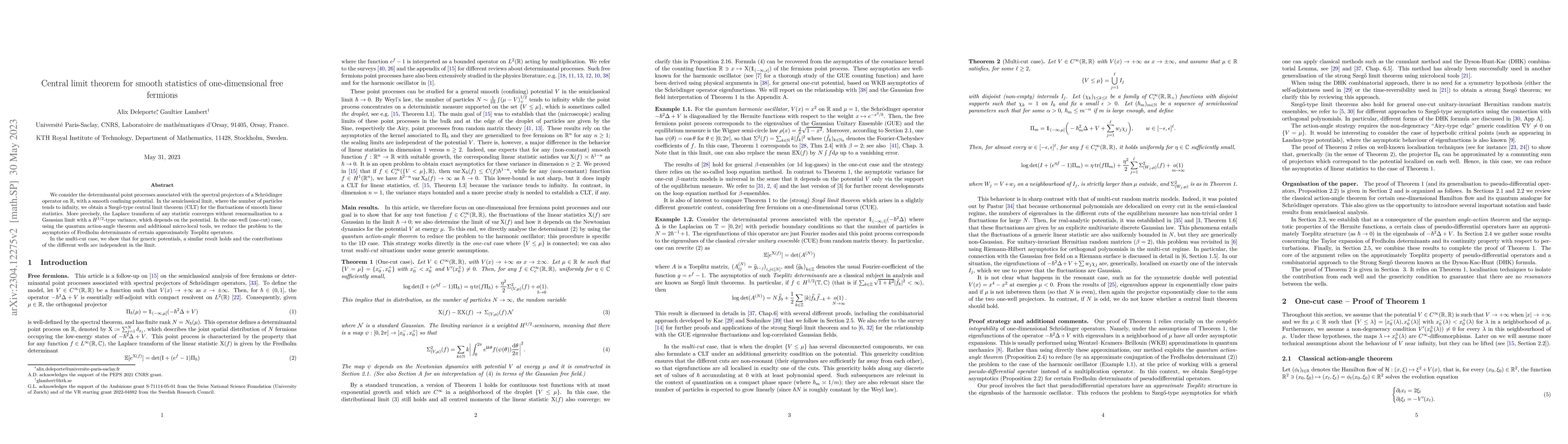 Thumbnail for Central limit theorem for smooth statistics of one-dimensional free
  fermions