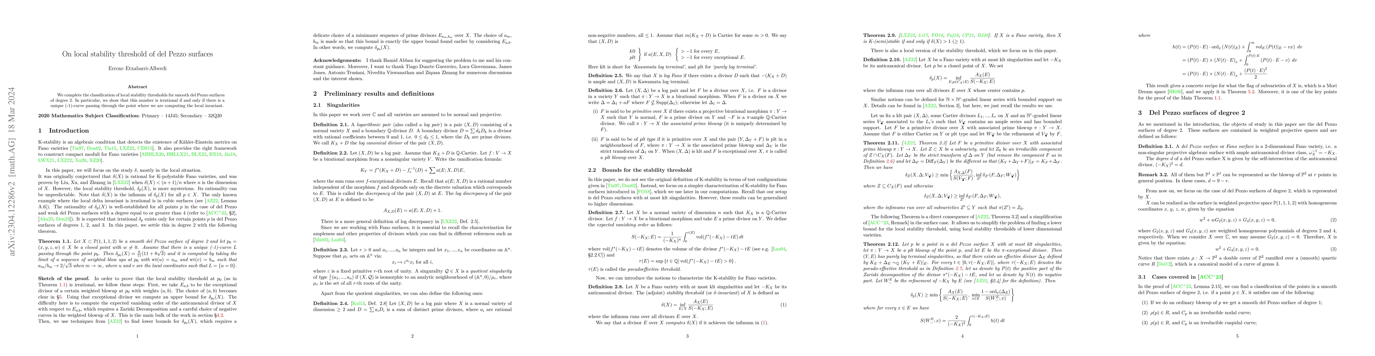 Thumbnail for On local delta invariant of del Pezzo surfaces