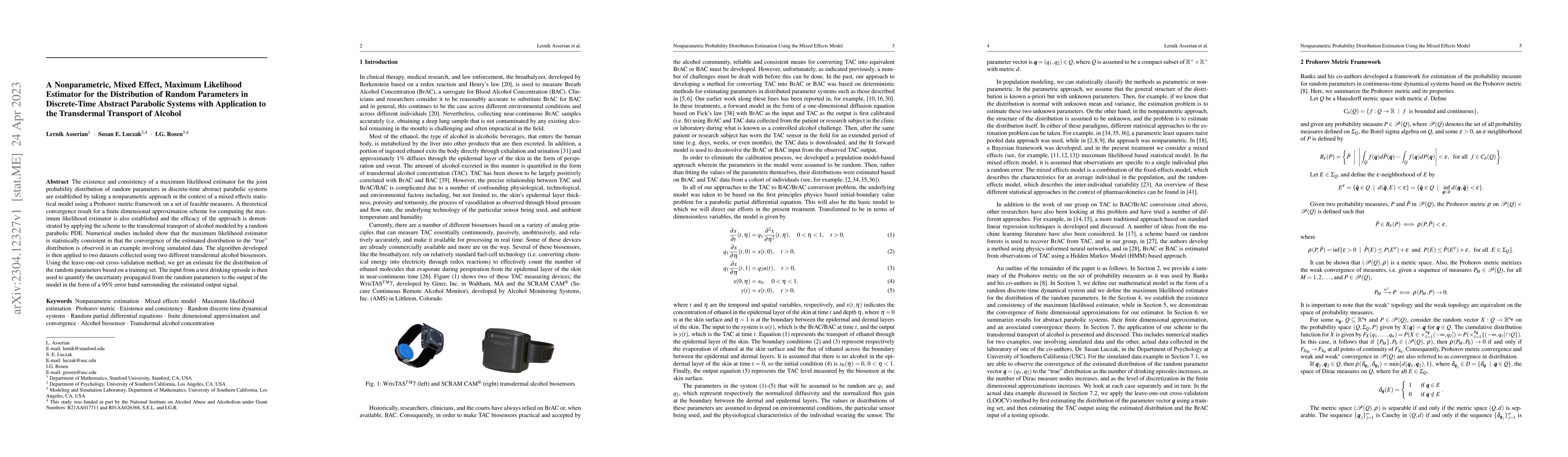 Thumbnail for A Nonparametric, Mixed Effect, Maximum Likelihood Estimator for the
  Distribution of Random Parameters in Discrete-Time Abstract Parabolic Systems
  with Application to the Transdermal Transport of Alcohol