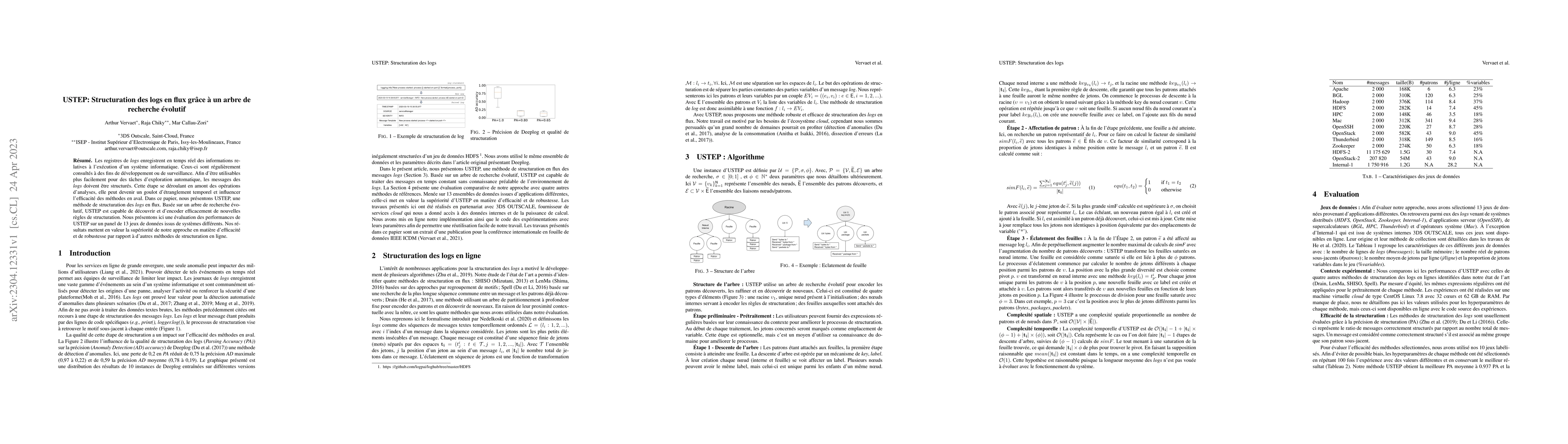 Thumbnail for USTEP: Structuration des logs en flux gr{\^a}ce {\`a} un arbre de
  recherche {\'e}volutif