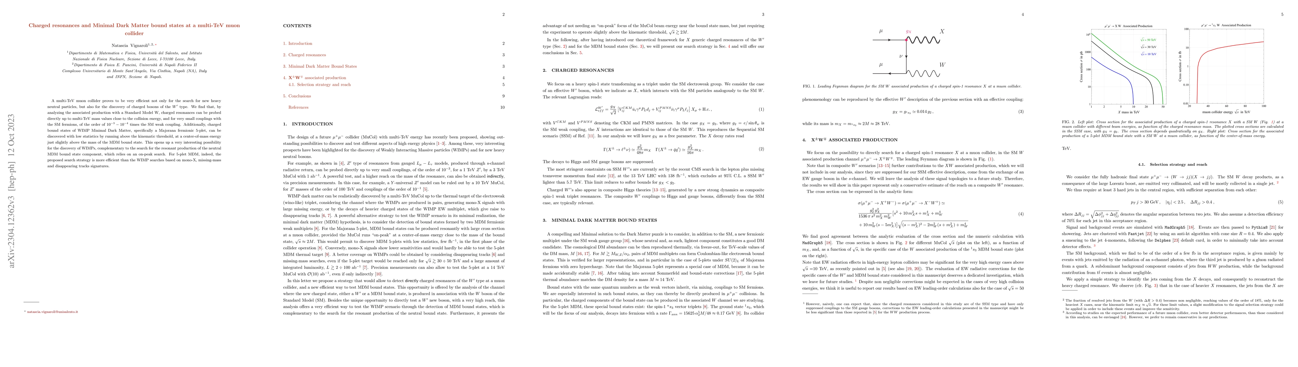 Thumbnail for Charged resonances and Minimal Dark Matter bound states at a multi-TeV
  muon collider