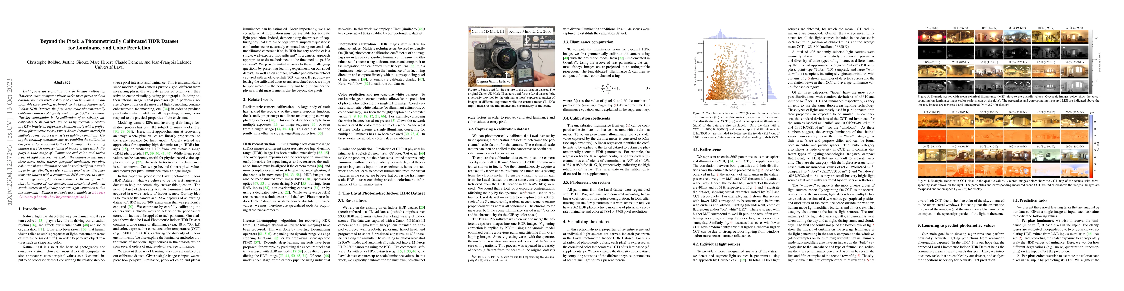 Thumbnail for Beyond the Pixel: a Photometrically Calibrated HDR Dataset for Luminance
  and Color Prediction