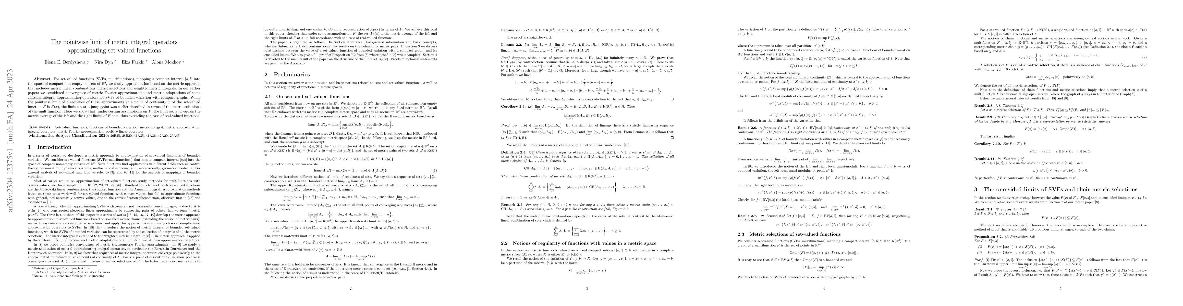 Thumbnail for The pointwise limit of metric integral operators approximating
  set-valued functions